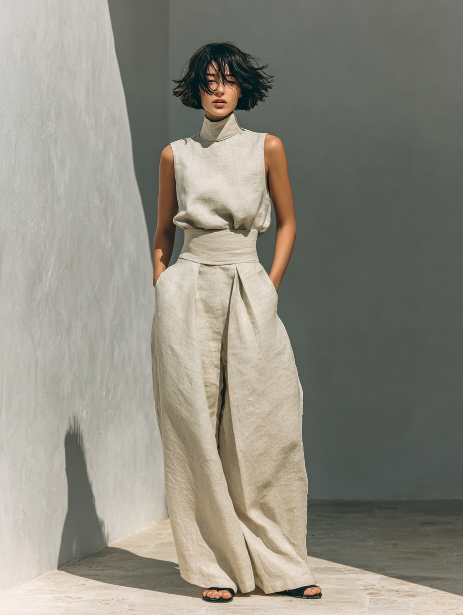 Conjunto compuesto por blusa sin mangas y pantalones