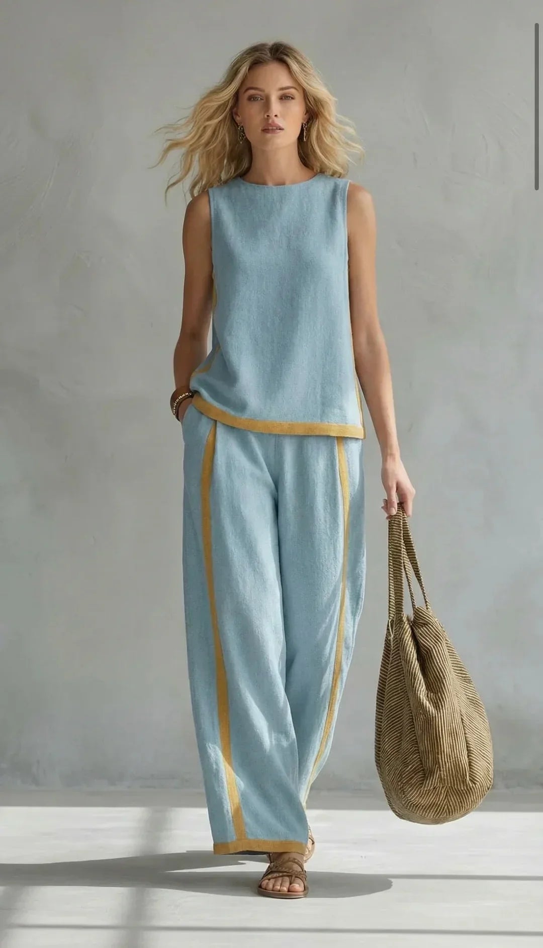 Ursula - Conjunto elegante y casual de chaleco y pantalones con acabados bicolor