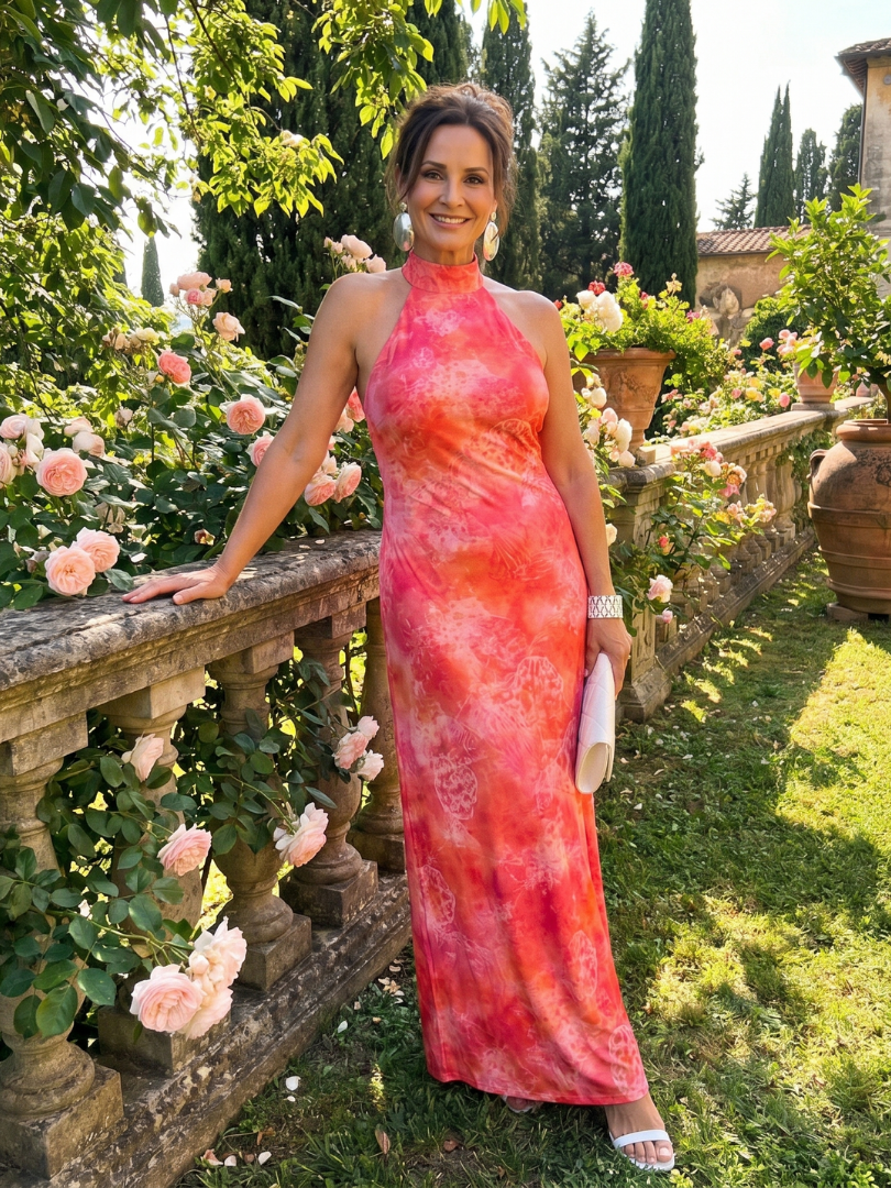 Coraline | Vestido Maxi con Escote Halter y Motivo Estampado