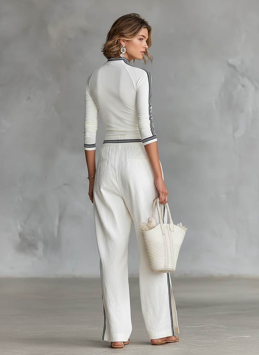 Conjunto de Dos Piezas para Mujeres: Camiseta Deportiva de Manga Larga con Cuello Alto y Pantalones Sueltos con Cordón
