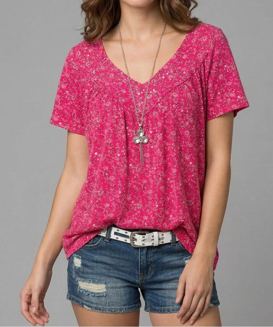 Trisha™ | Camiseta floral con cuello en V