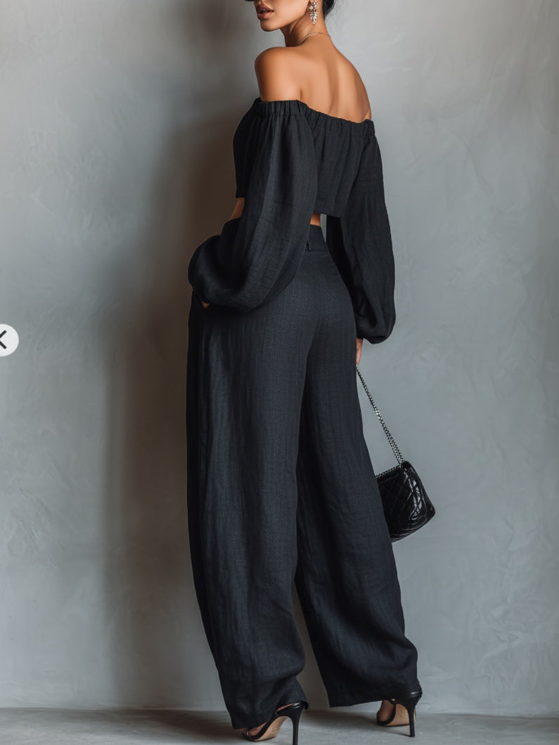 Tess™ | Conjunto de hombros al descubierto con pantalón ancho