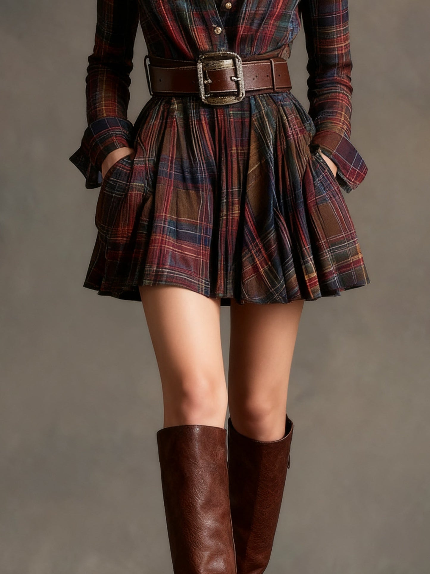 Bárbara · Vestido corto camisero de cuadros