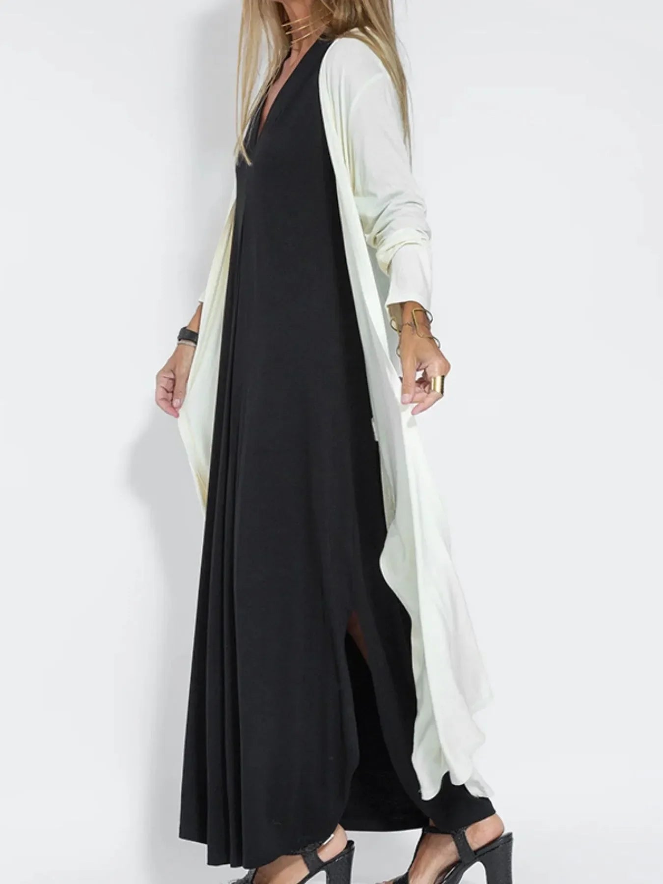 Vestido Maxi Sin Mangas de Talla Completa con Escote en V y Abertura Talla Grande