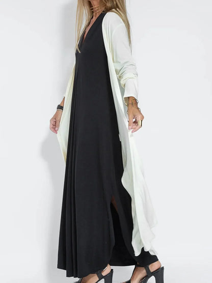 Vestido Maxi Sin Mangas de Talla Completa con Escote en V y Abertura Talla Grande