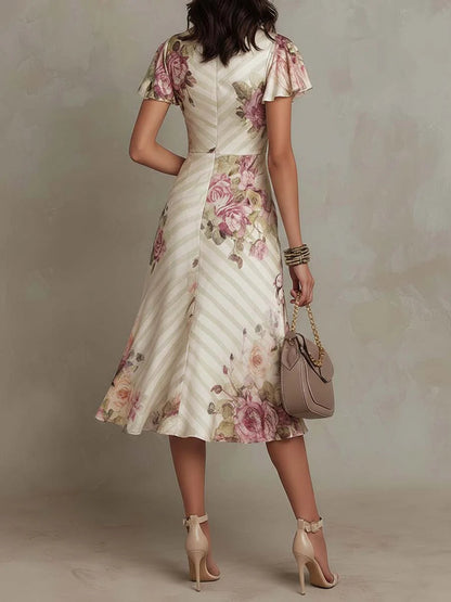 Margaret | Vestido Midi de Satén Floral Vintage