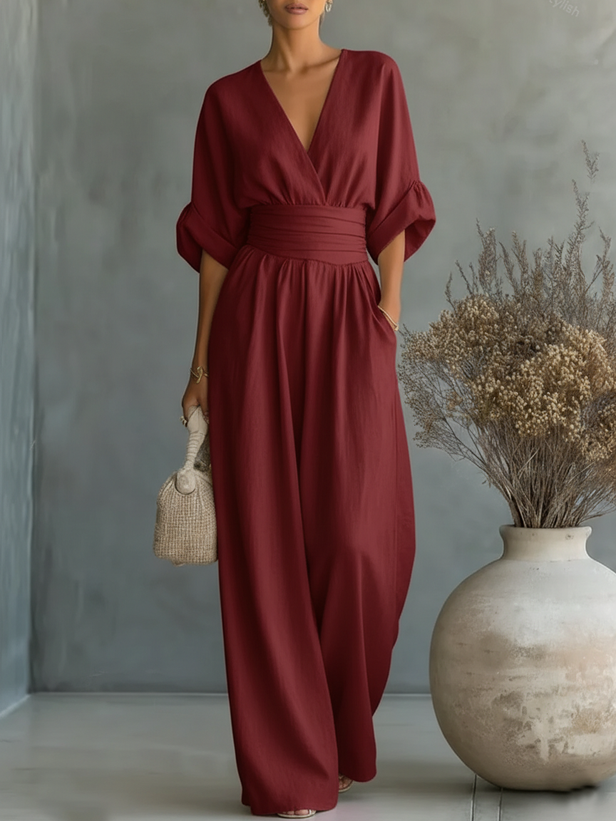 Combinación elegante con escote en V y cintura alta