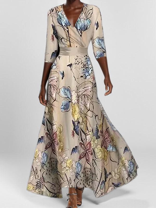 Lea | Vestido Maxi Elegante con Mangas Medias Seaside Glam