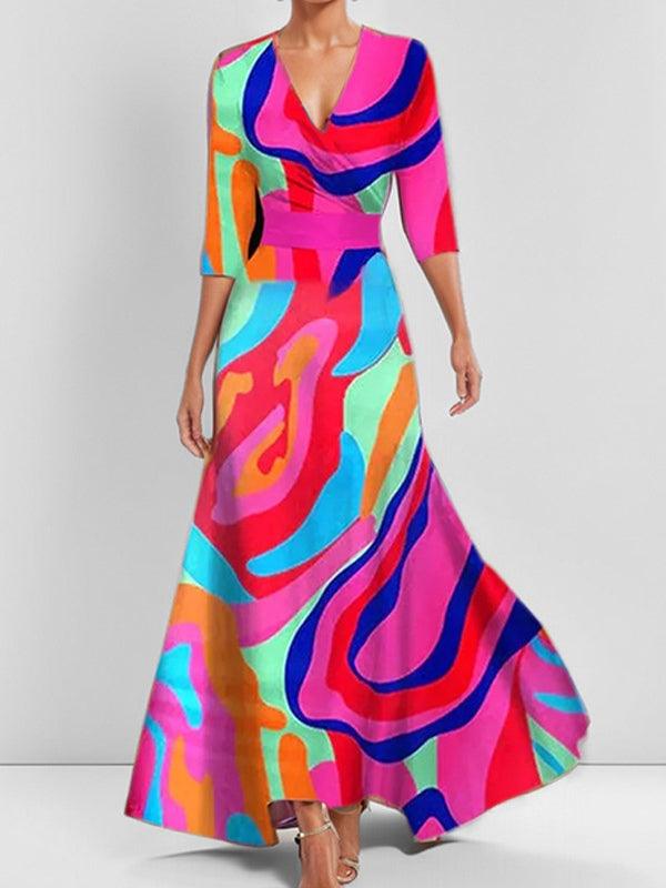 Lea | Vestido Maxi Elegante con Mangas Medias Seaside Glam