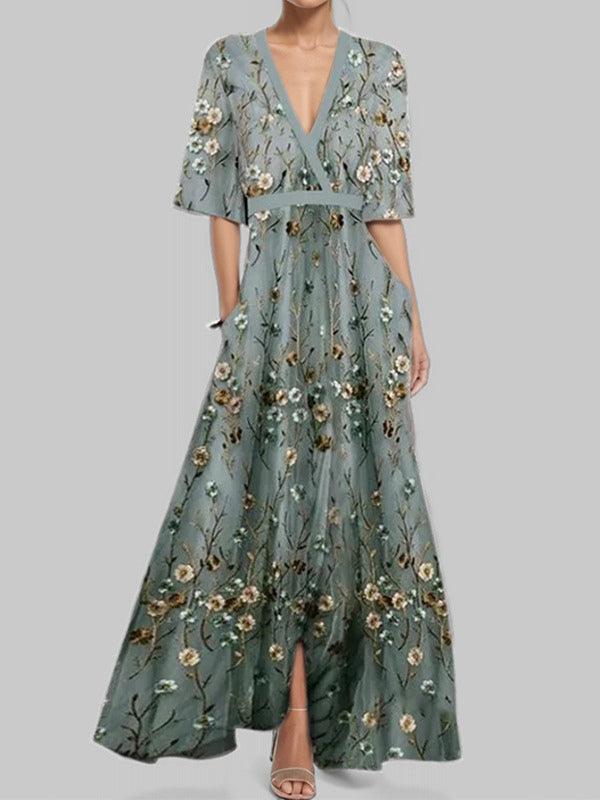 Lea | Vestido Maxi Elegante con Mangas Medias Seaside Glam
