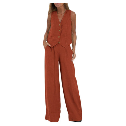 Conjunto de Chaleco a Medida y Pantalones de Pierna Ancha de Algodón