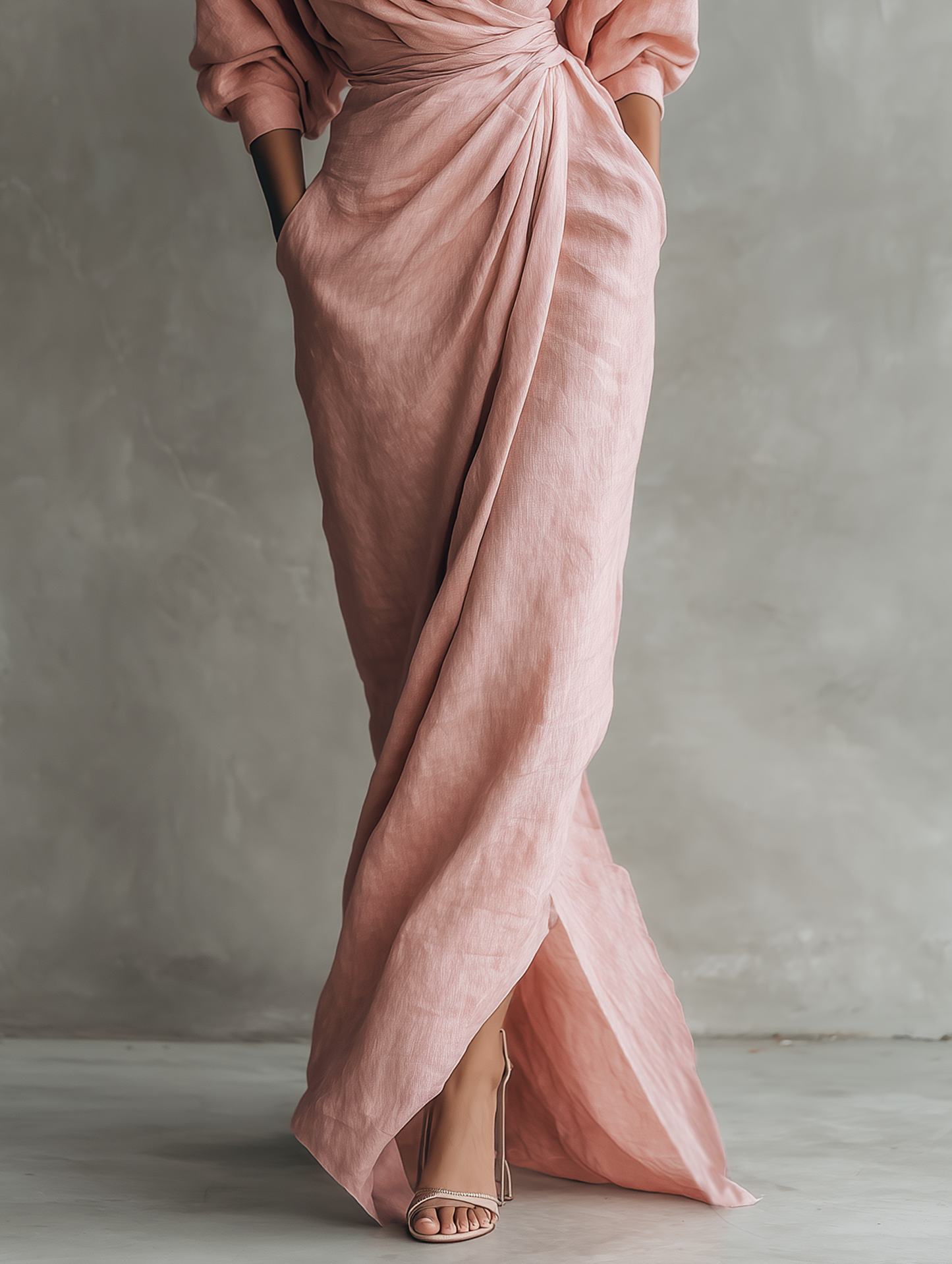 Robe Maxi Minimalista Rosa con escote