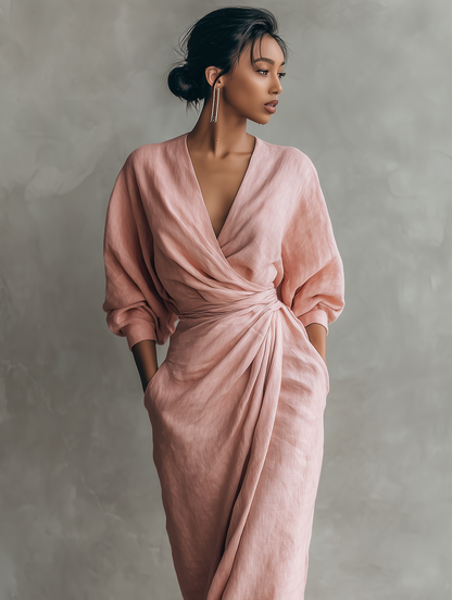 Martina | Vestido Maxi Minimalista Rosa con escote en V