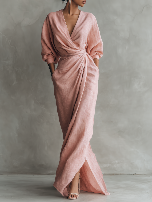 Vestido Maxi Minimalista Rosa con escote en V