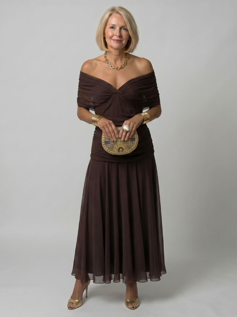 Calen | Vestido Midi Off Shoulder Flotante