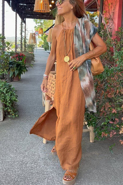 Vestido Largo Halter de Mezcla de Lino Down By The Cove