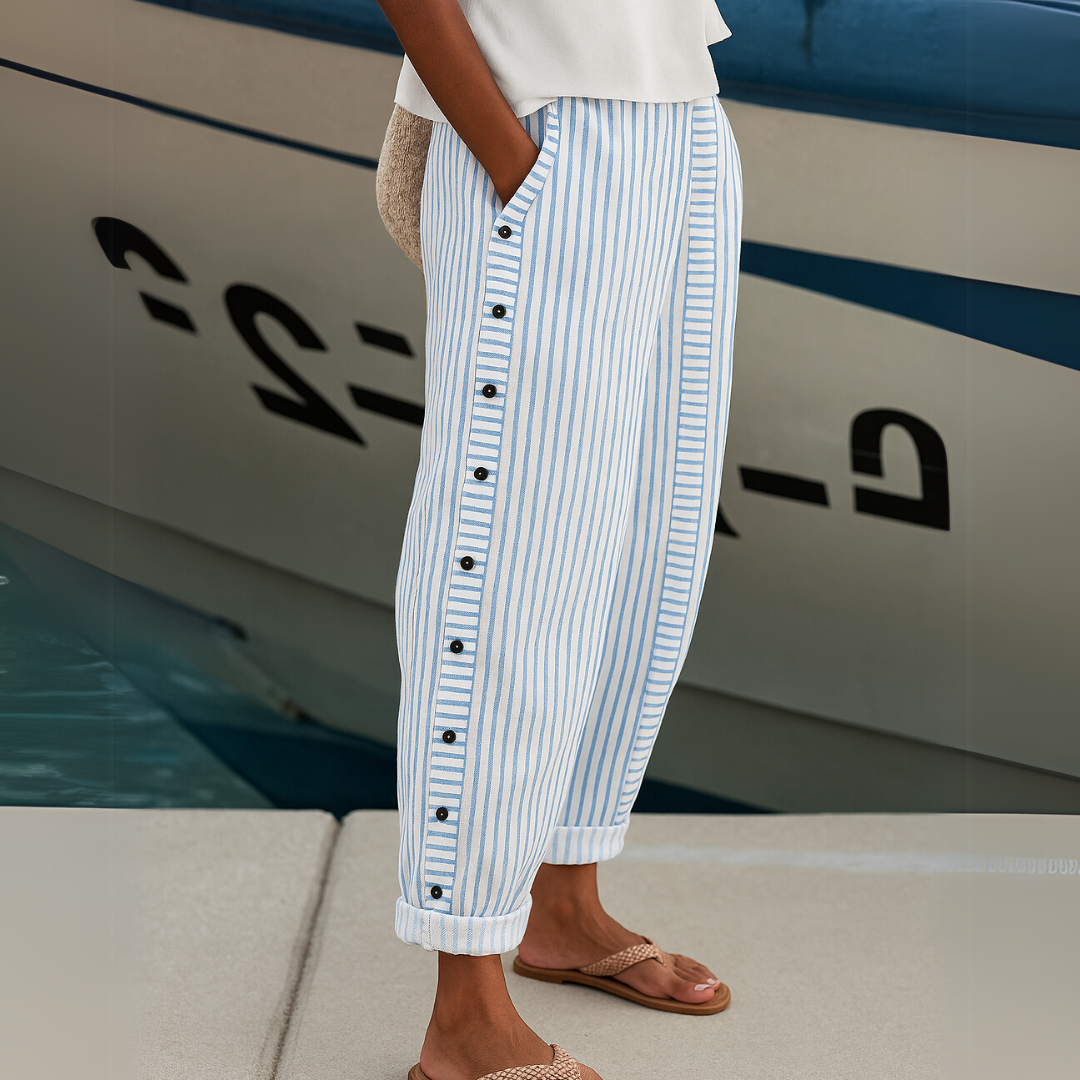 Caitlin | Pantalones de Botón a Rayas Elegantes