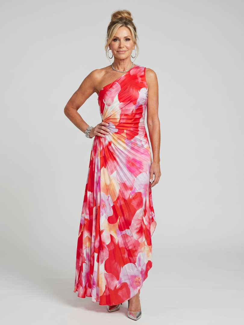 Taya | Vestido midi con corpino plisado de un solo hombro