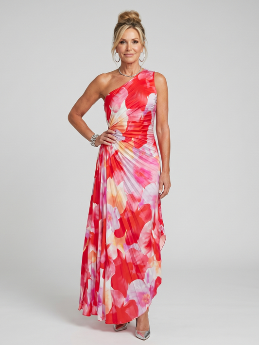 Taya | Vestido midi con corpino plisado de un solo hombro