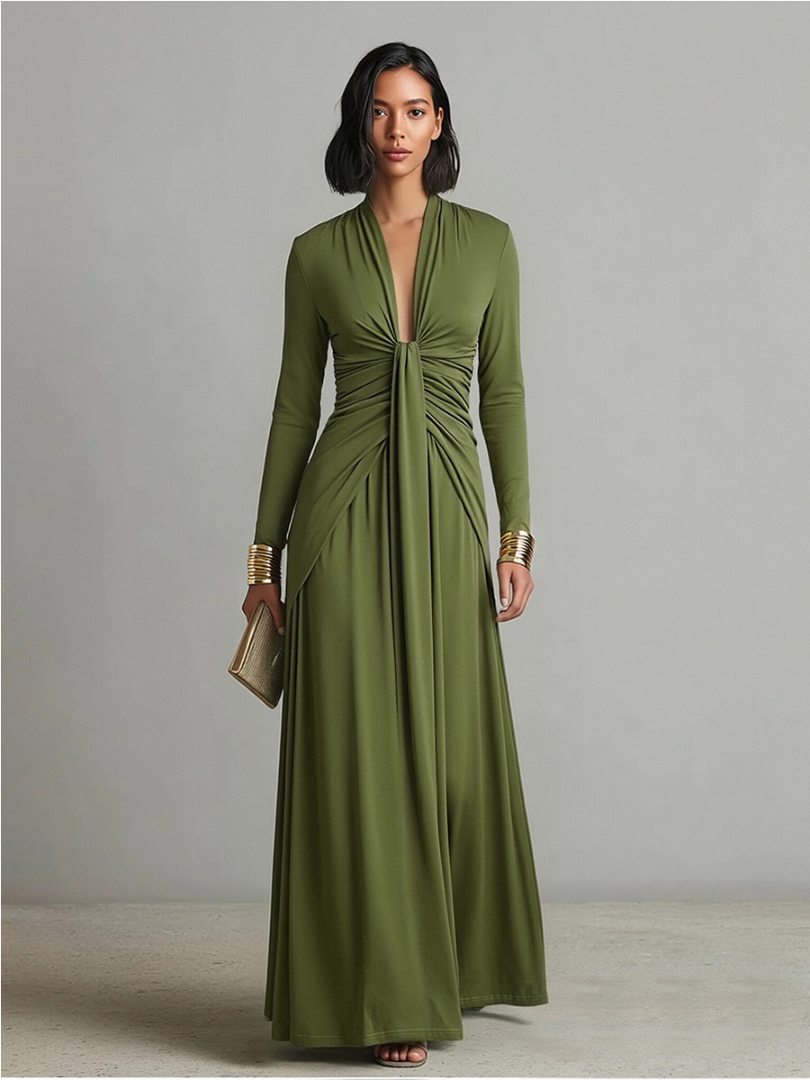 Valentina · Vestido maxi con escote en V y detalles volantes
