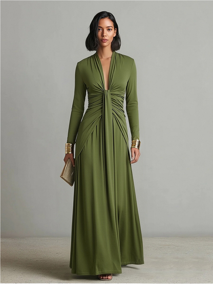 Valentina · Vestido maxi con escote en V y detalles volantes
