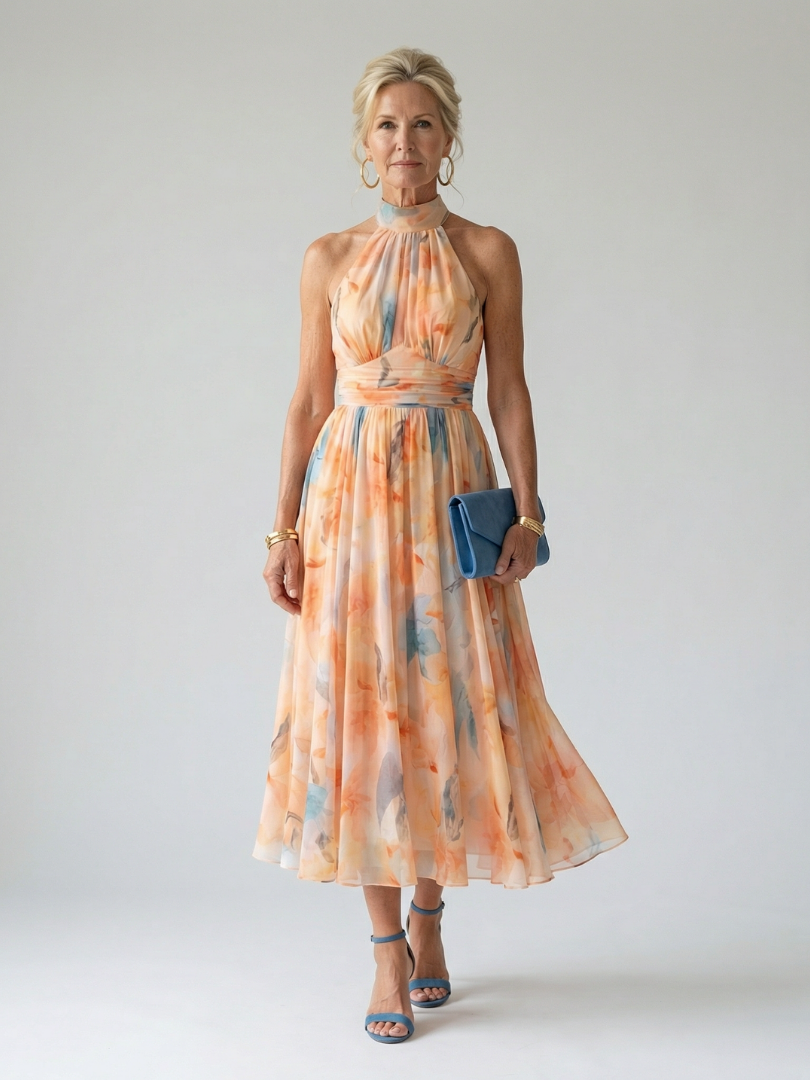 Stella & Grace™ | Vestido Midi con Halter Suave