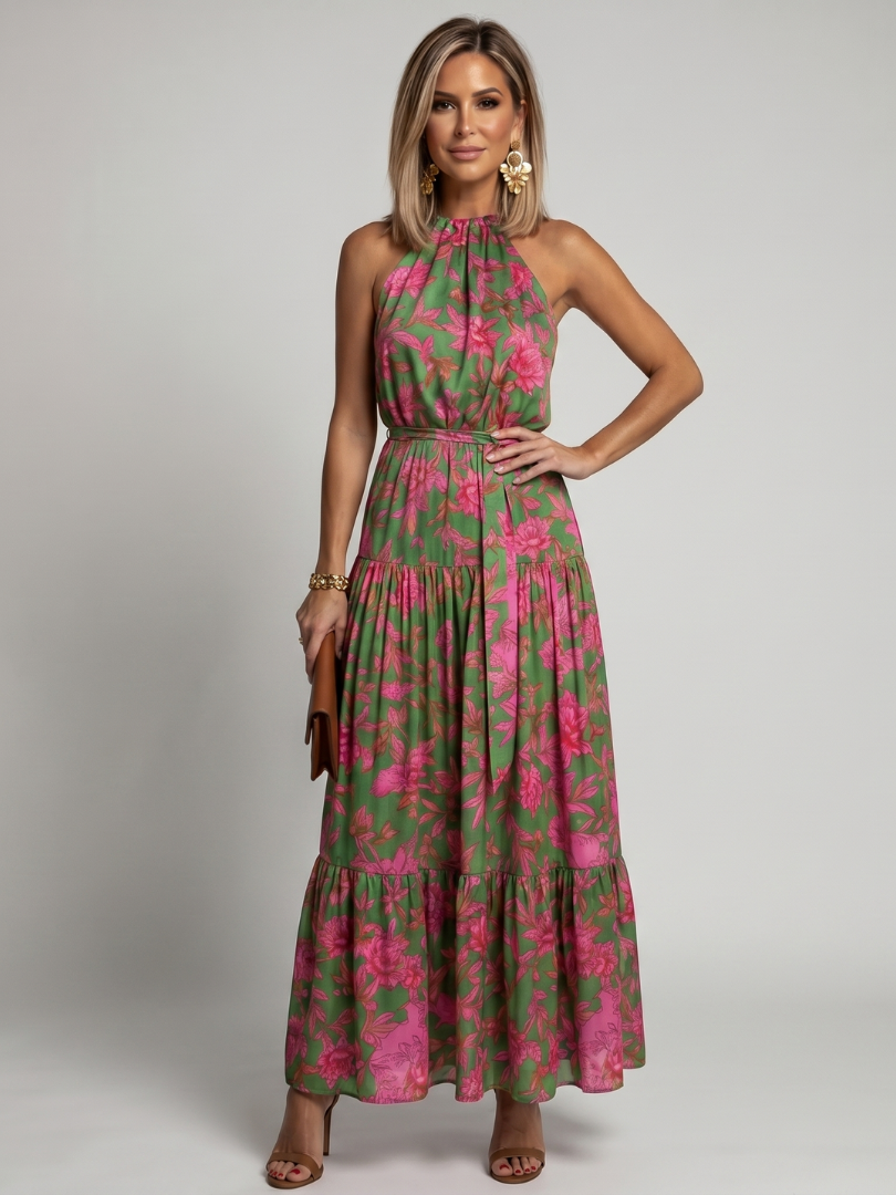 Rowen | Vestido Midi con Escote Halter Drapejado