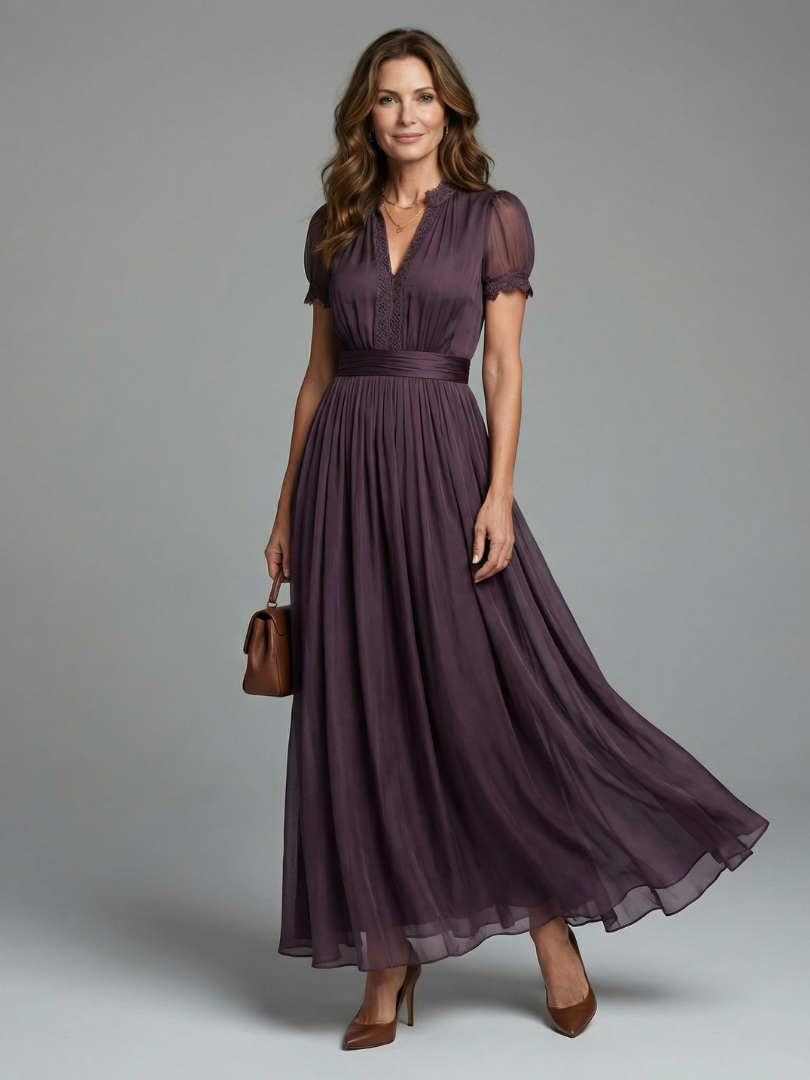 Elia | Vestido Maxi con Escote en Llave y Cintura Fruncida