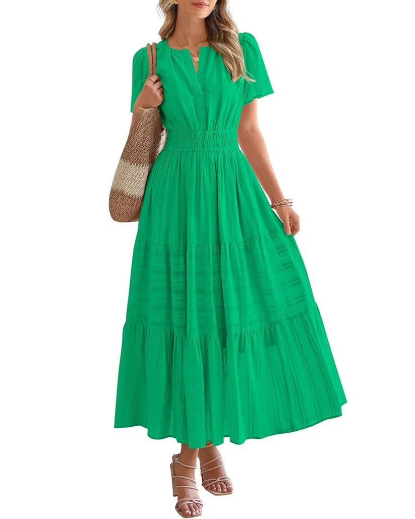 Vestido Maxi con Cintura Fruncida