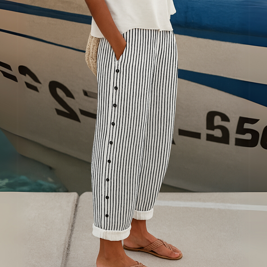 Caitlin | Pantalones de Botón a Rayas Elegantes