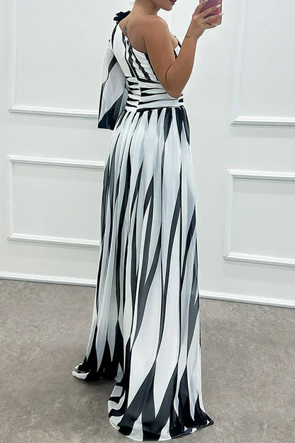 Shiloh - Vestido Maxi Elegante a Rayas con Hombro Descubierto