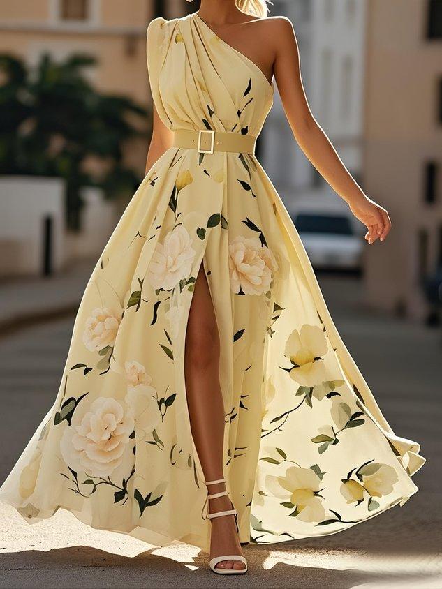 Julie | Vestido Maxi de Chiffon Floral Verde Claro de Tirantes