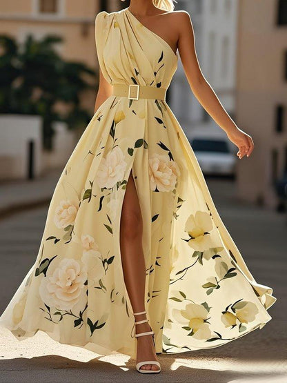 Julie | Vestido Maxi de Chiffon Floral Verde Claro de Tirantes