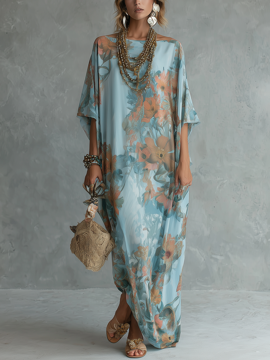Luna | Vestido Kaftan Floral Relajado