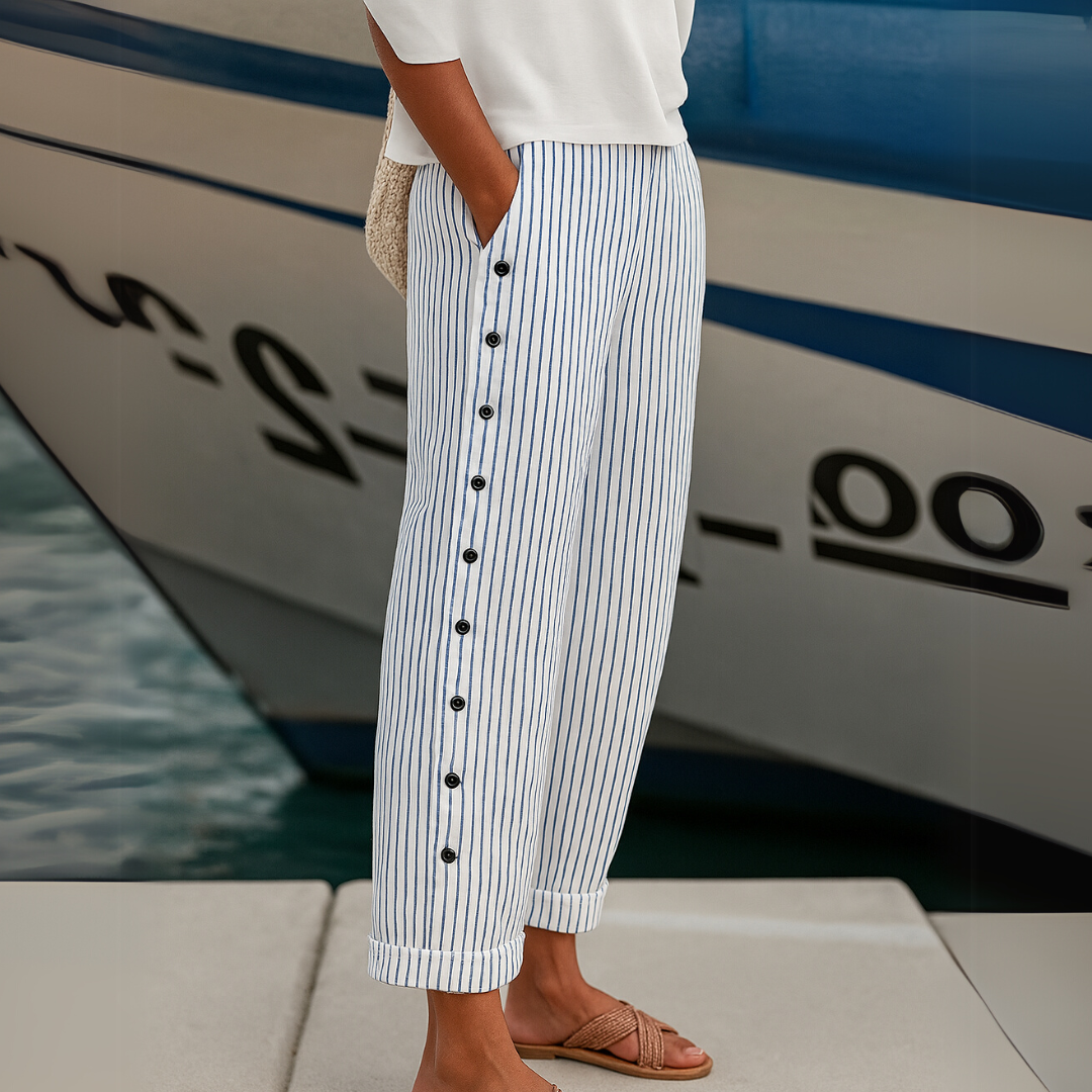 Caitlin | Pantalones de Botón a Rayas Elegantes