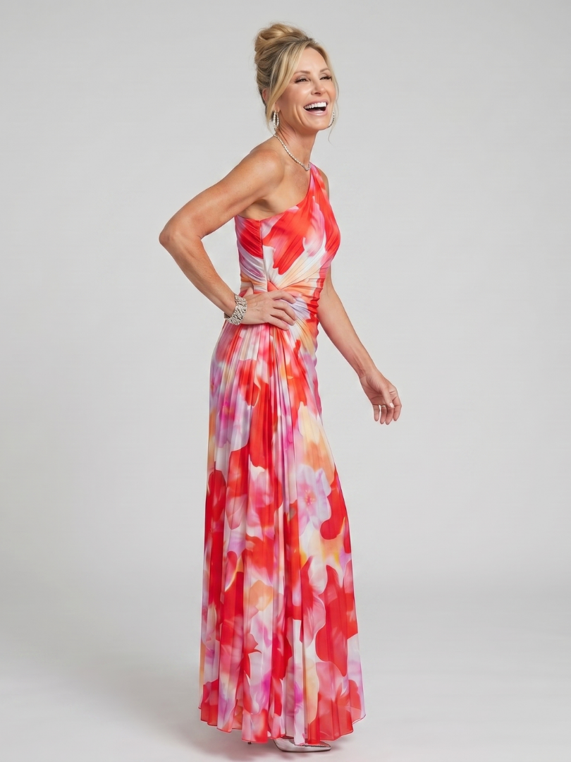 Taya | Vestido Midi de Cuerpo Plisado con Un Hombro