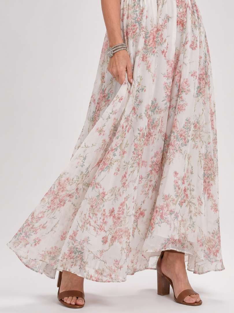 Guinevere | Vestido Midi con Estampado Floral y Falda Flotante