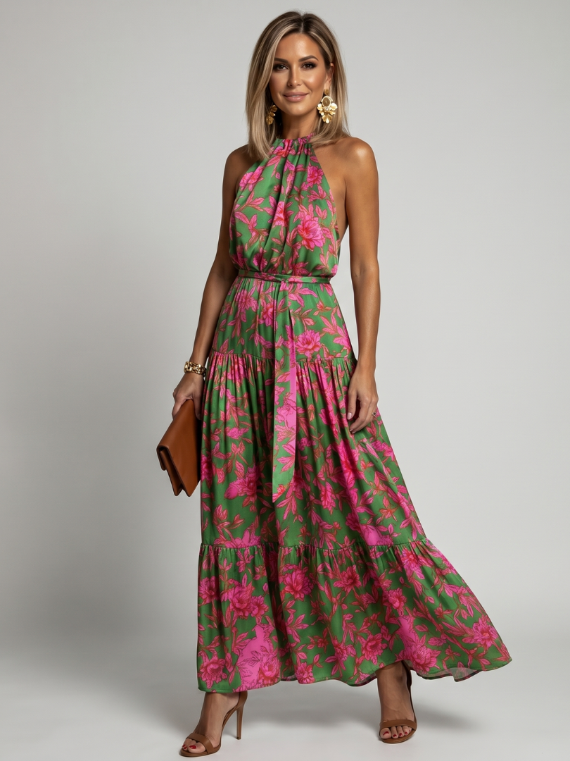 Rowen | Vestido Midi con Escote Halter Drapejado