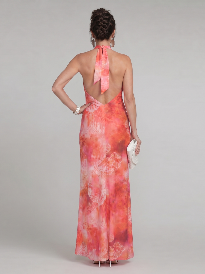 Coraline | Vestido Maxi con Escote Halter y Motivo Estampado