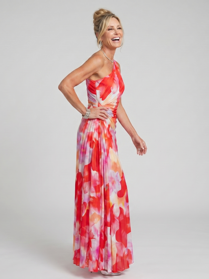 Taya | Vestido midi con corpino plisado de un solo hombro
