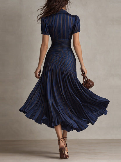 Adriana ∙ Vestido midi satinado a rayas retro