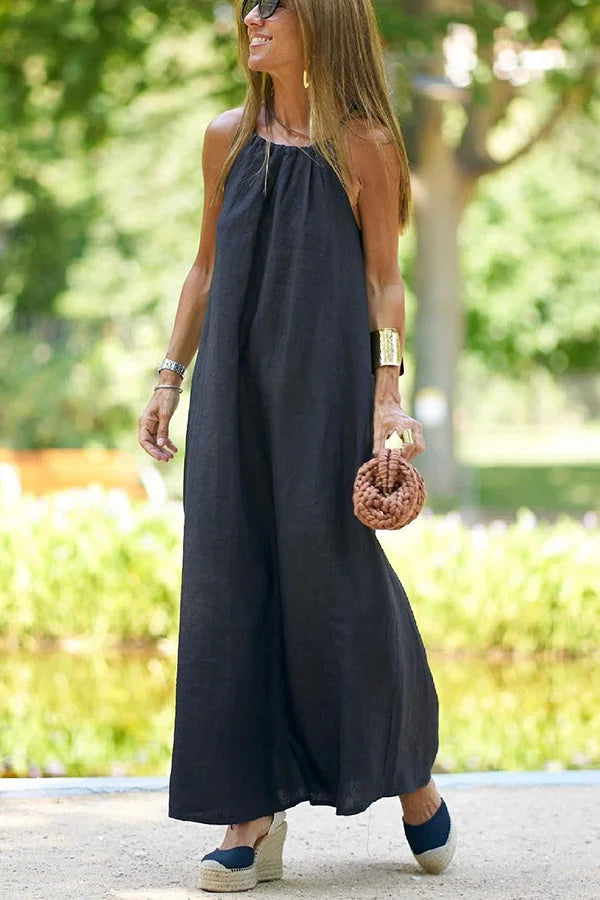 Vestido Largo Halter de Mezcla de Lino Down By The Cove