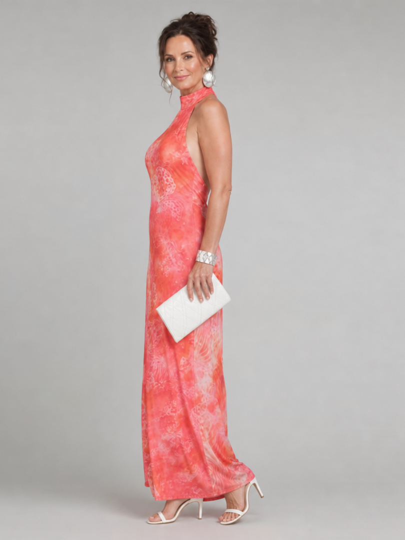 Coraline | Vestido Maxi con Escote Halter y Motivo Estampado