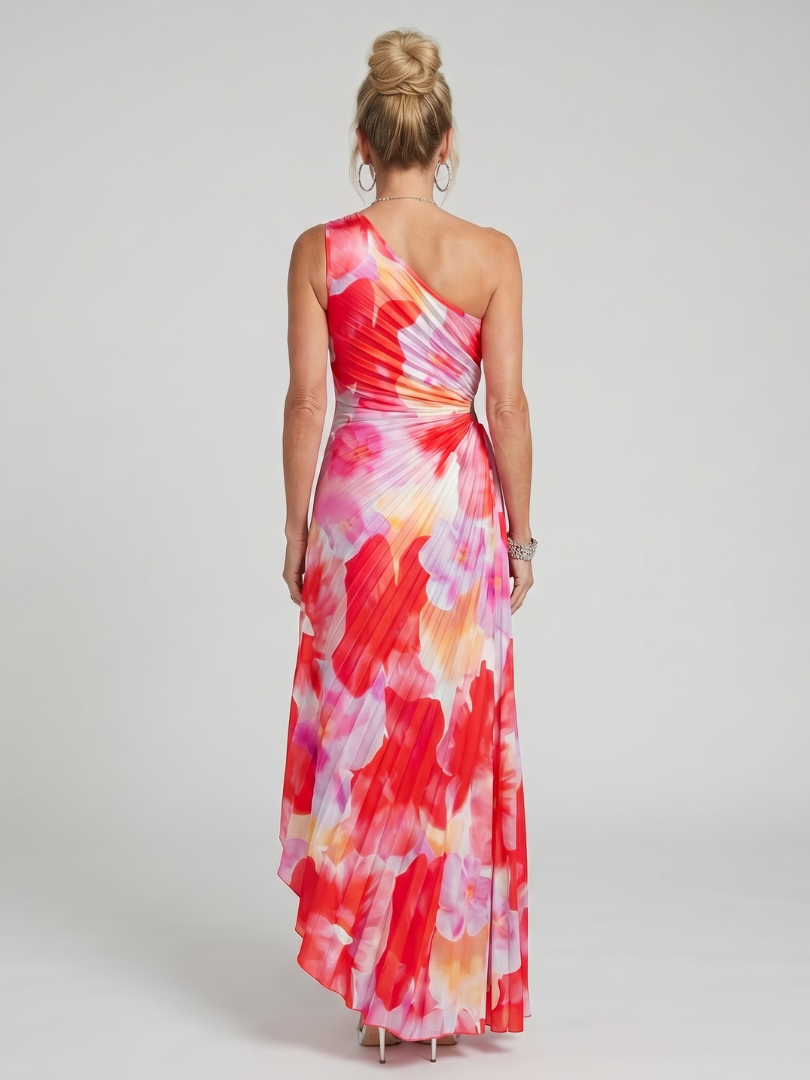 Taya | Vestido Midi de Cuerpo Plisado con Un Hombro