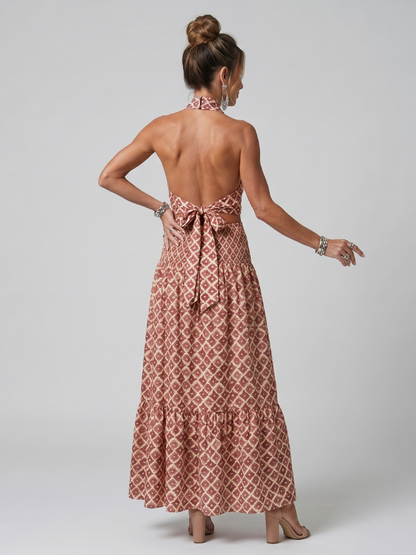 Amira | Vestido midi con escote cruzado y estampado geométrico