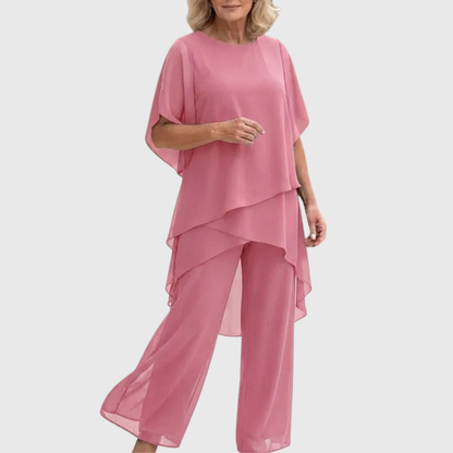 Linda | Traje con pantalones palazzo drapeados