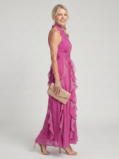 Orea | Vestido Maxi con Cuello Alto y Volantes en Capas