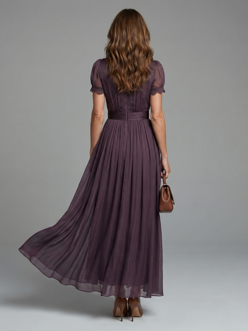 Elia | Vestido Maxi con Escote en Llave y Cintura Fruncida
