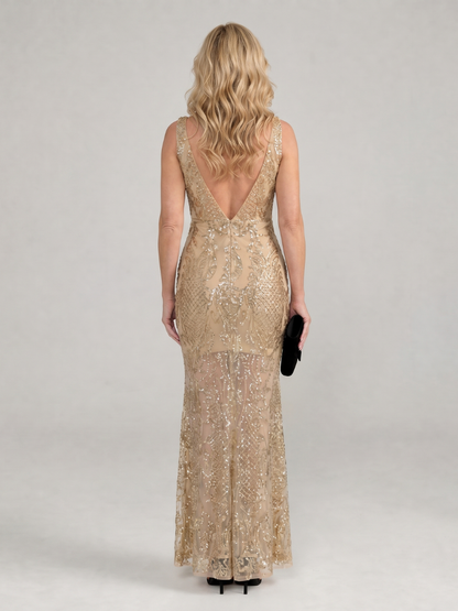 Sirea | Vestido midi sin mangas con lentejuelas y panel transparente