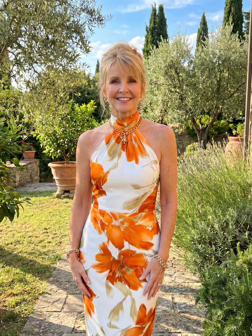 Zinnara | Vestido Midi con Escote Halter y Estampado Floral